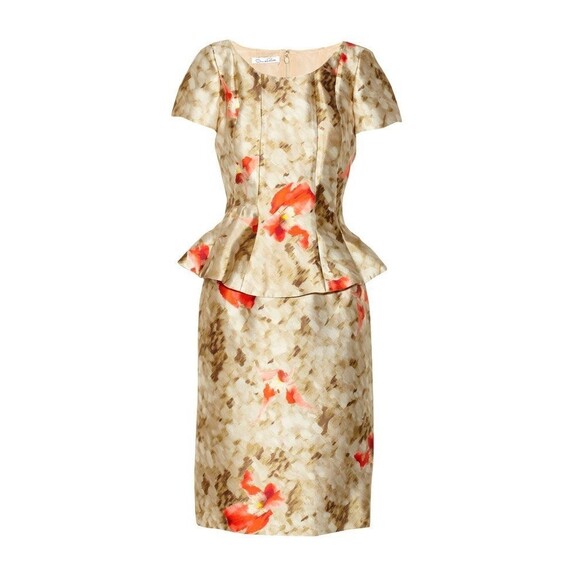 NWOT. Oscar de la Renta Printed Silk Peplum Dress US 4 - Picture 3 of 7